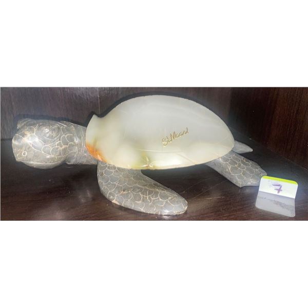 Decorative Stone Turtle Handmade in Mexico Soap Stone w/ Mother of Pearl 9W