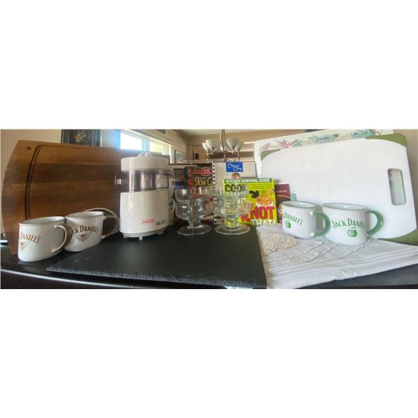 Assorted Kitchen Essentials Wood Butcher Block Sunbeam Juicer  Slate Slab Cookbooks & More