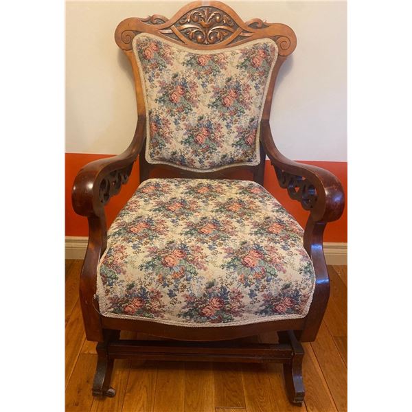 Antique Solid Oak w/ Floral Upholstery Accent Chair 22x22x37