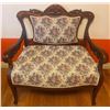 Image 1 : Antique Oak Settee w/ Floral Upholstered Seat & Backrest 36x22x35