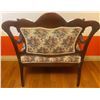 Image 2 : Antique Oak Settee w/ Floral Upholstered Seat & Backrest 36x22x35