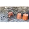 Image 1 : Portable Hose Reel w/ Wheels & 2 Large Terra Cotta Planters