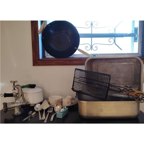 Assorted Kitchen Essentials Fondue Pot Dehydrator Chrome Tray Wok & More