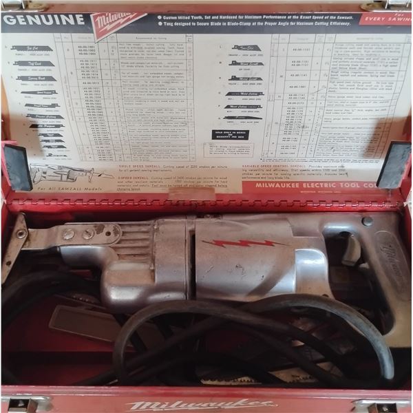 Milwaukee Metal Tool Box 15' w/ Electric Reciprocating Saw & Assorted Wood/Metal Blades