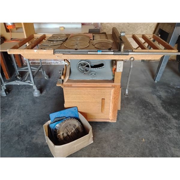 Vintage Table Saw w/ Work Table & Assorted Blades