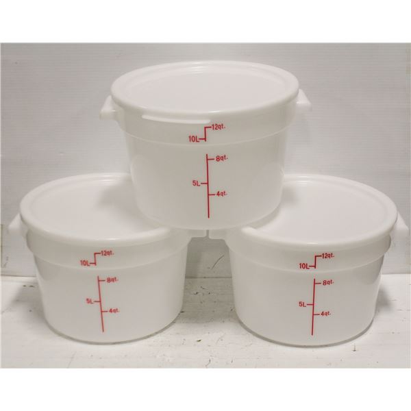 3PK- 12QT WHITE ROUND POLY FOOD STORAGE CONTAINERS