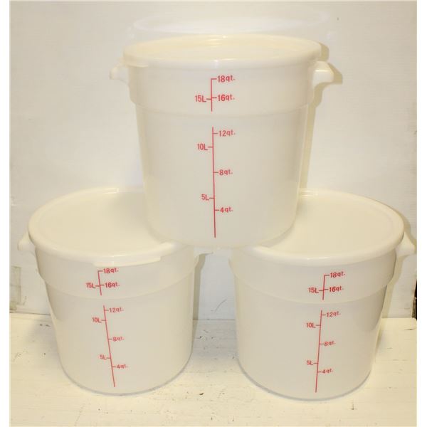 3PK- 18QT WHITE ROUND POLY FOOD STORAGE CONTAINERS