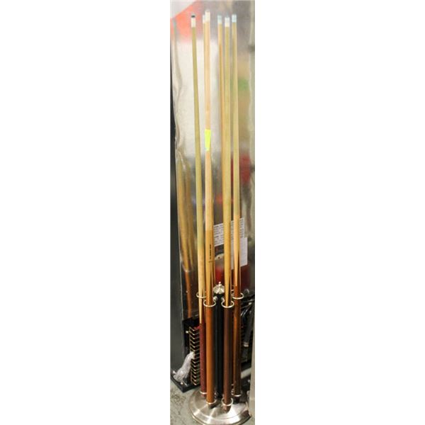 6 SLOT FLOOR STANDING POOL CUE HOLDER W/ VARIOUS