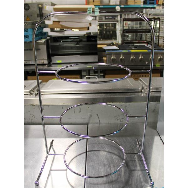 2 NEW CHROME ROUND 3 TIER BUFFET SERVERS