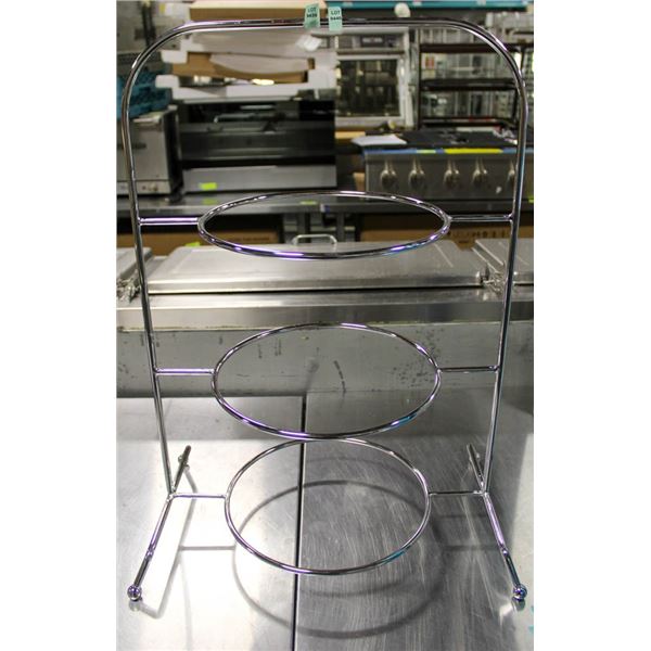 2 NEW CHROME ROUND 3 TIER BUFFET SERVERS