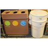 LOT OF 2 TRASH BINS AND 3 WAY RECYCLE RECEPTICAL