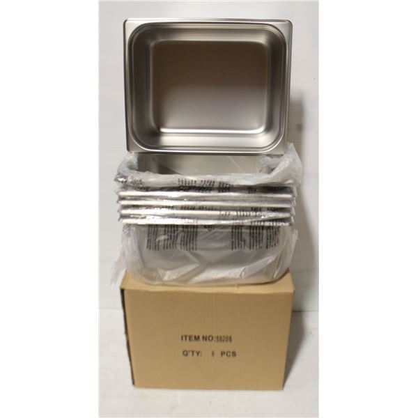 6 NEW HALF SIZE 6" DEEP STAINLESS STEEL INSERTS
