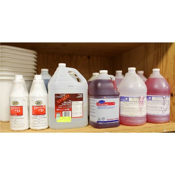 SHELF FULL OF VARIOUS CLEANERS, ETC