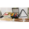 Image 1 : LOT OF BILLIARD ACCESSOIRES; 8 CUES/ 3 BOXES OF