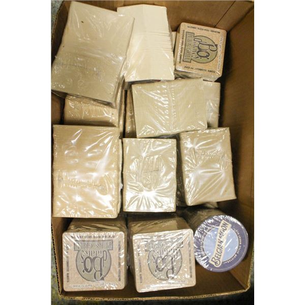 BOX OF ASSORTED DISPOSABLE PROMOTIONAL COASTERS