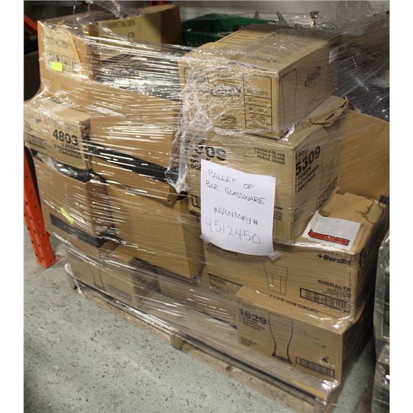 LARGE PALLET OF ASST'D BRANDED GLASSWARE/ BAR-
