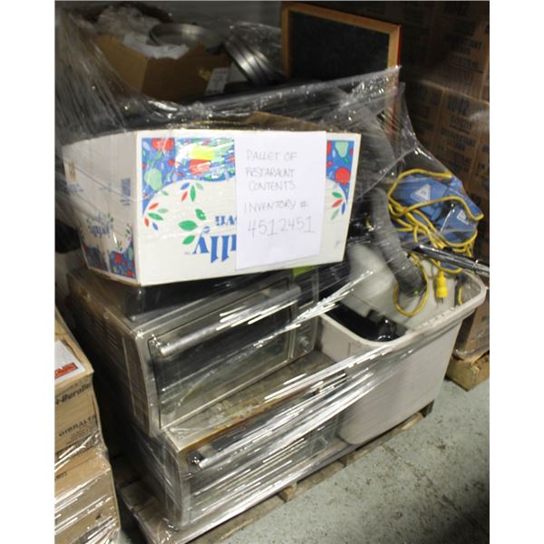 PALLET OF RESTARAUNT CONTENTS; PANS/ INSERTS/