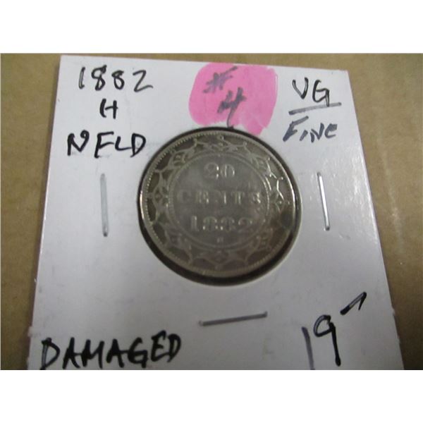 1882H NEWFOUNDLAND VICTORIAN 20 CENT SILVER