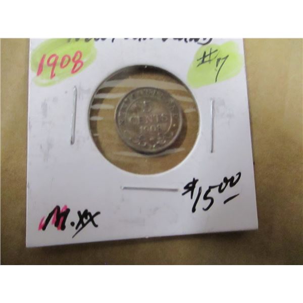 1908 KING EDWARD VII NEWFOUNDLAND SILVER FIVE CENT