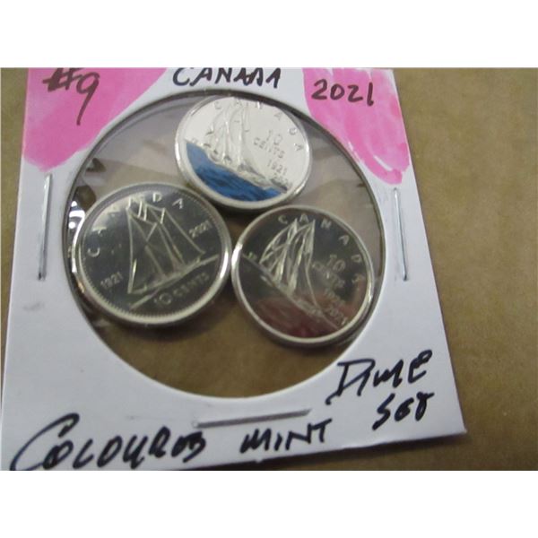 2021 COLORED MINT CANADA DIME SET