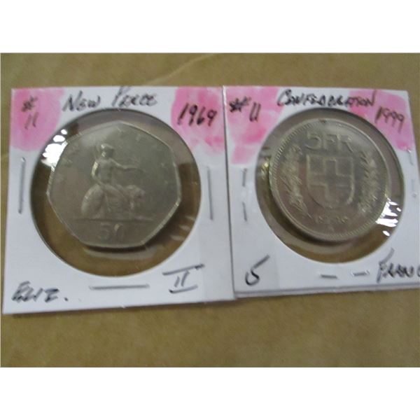 1969 NEW PENCE/1999 5 FRANCS COIN SET