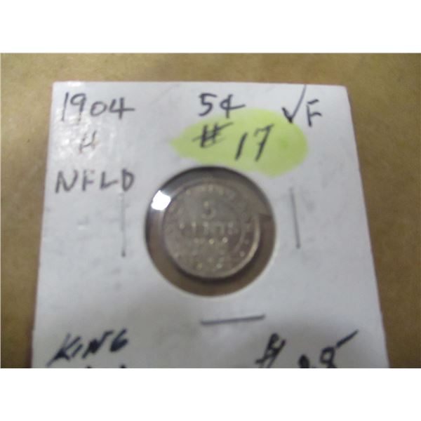 1904 VF KING EDWARD VII NEWFOUNDLAND SILVER FIVE CENT