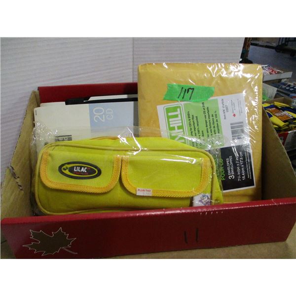 STORE CLOSE-OUT (AS IS):  TOTE C/W 2 CD CASES, PENCIL CASE, ENVELOPES, ETC