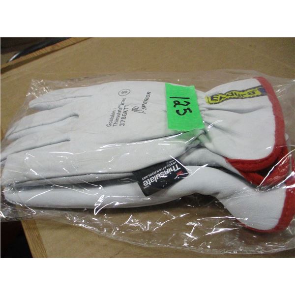 STORE CLOSE-OUT (AS IS):  RED TRIM THINSULATE GOAT SKIN GLOVES (SIZE SMALL) - PAIR