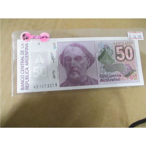 REPUBLIC OF ARGENTINA 50 CINCUENTA BANK NOTE