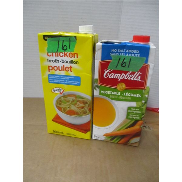 STORE CLOSE-OUT (AS IS):  CHICKEN BROTH & VEGETABLE BROTH (1L) - 2 CARTONS