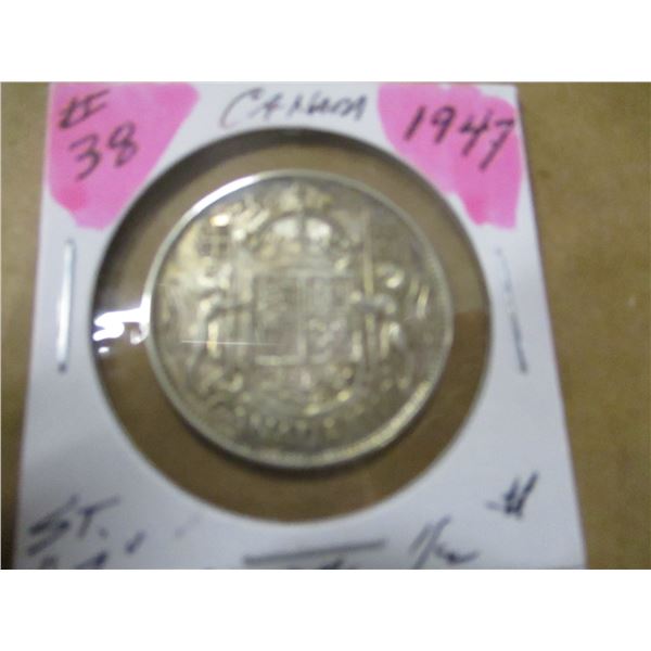 1947 STRAIGHT "7" CANADA SILVER HALF DOLLAR