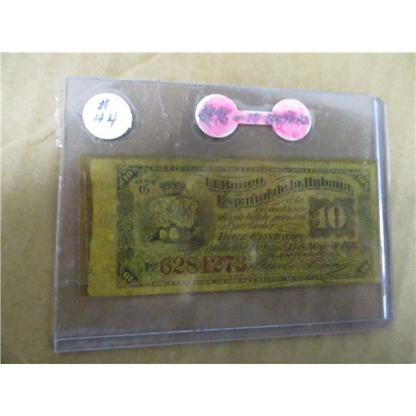 1876 BANQUE OF CUBA 10 CENTAVO BANK NOTE