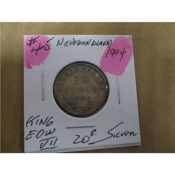 1904 KING EDWARD VII NEWFOUNDLAND SILVER 20 CENT