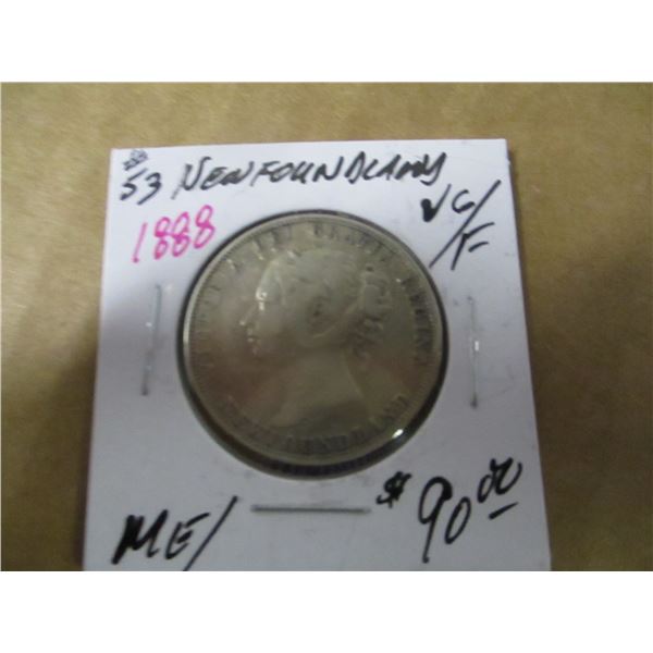 1888 VG/FINE NEWFOUNDLAND VICTORIAN SILVER HALF DOLLAR