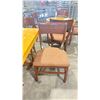 Image 2 : NATURAL WOOD TOP 36" SQUARE DARK WOOD SINGLE PEDESTAL COMMERCIAL CAFE TABLE WITH 4 DARK WOOD PADDED