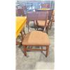 Image 2 : NATURAL WOOD TOP 36" SQUARE DARK WOOD SINGLE PEDESTAL COMMERCIAL CAFE TABLE WITH 4 DARK WOOD PADDED
