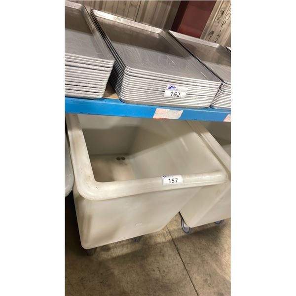 WHITE PLASTIC 30"W X 40"D X 34 1/2"H COMMERCIAL MOBILE PRODUCT BIN