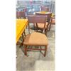 Image 2 : NATURAL WOOD TOP 36" SQUARE DARK WOOD SINGLE PEDESTAL COMMERCIAL CAFE TABLE WITH 4 DARK WOOD PADDED