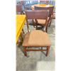 Image 2 : NATURAL WOOD TOP 36" SQUARE DARK WOOD SINGLE PEDESTAL COMMERCIAL CAFE TABLE WITH 4 DARK WOOD PADDED