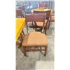Image 2 : NATURAL WOOD TOP 36" SQUARE DARK WOOD SINGLE PEDESTAL COMMERCIAL CAFE TABLE WITH 4 DARK WOOD PADDED
