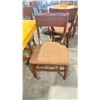 Image 2 : NATURAL WOOD TOP 36" SQUARE DARK WOOD SINGLE PEDESTAL COMMERCIAL CAFE TABLE WITH 4 DARK WOOD PADDED