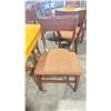 Image 2 : NATURAL WOOD TOP 36" SQUARE DARK WOOD SINGLE PEDESTAL COMMERCIAL CAFE TABLE WITH 4 DARK WOOD PADDED