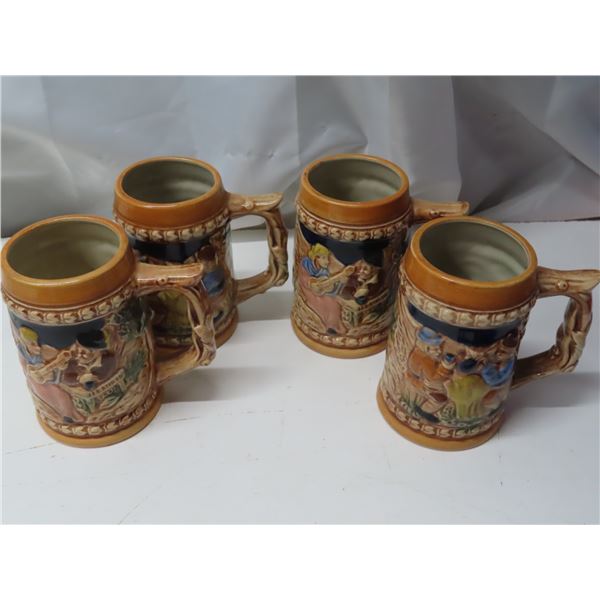four unique beer mugs