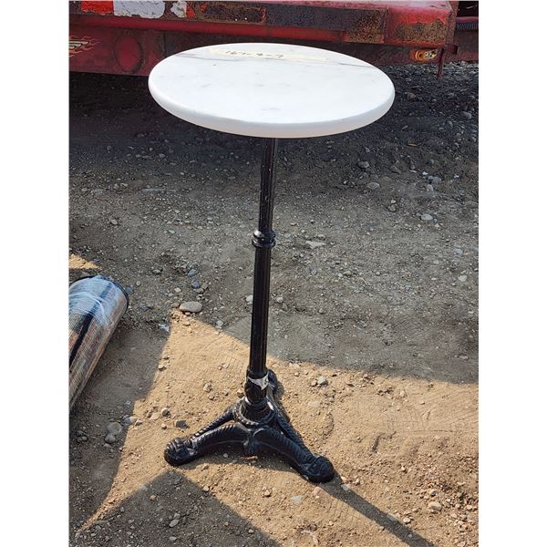Marble top side table/smoking table, cast iron base - 24"H x 12" across