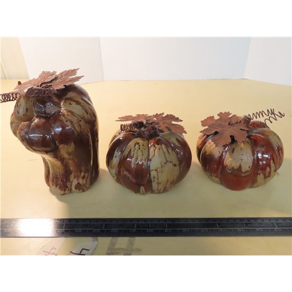 Lot of 3 brown ceramic pumpkins