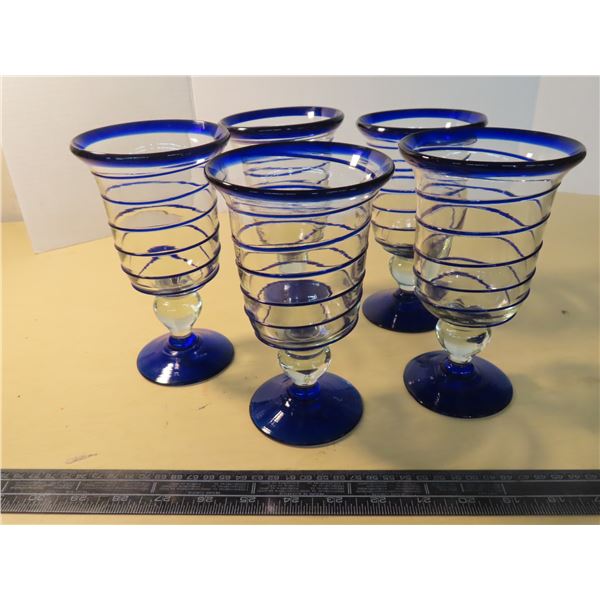 Lot of 5 large mexican hand blown glasses