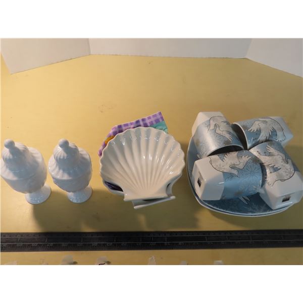 Cups , plates and millard lister small vases
