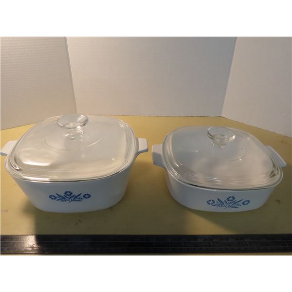 Pair of blue corning ware dishes- size 10 cup and 8 cup with lids