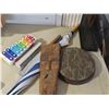 Image 1 : lot of misc , umbrella . Wood carving , stationary