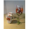 Image 1 : 2 - Royal Windsor Jk's "Prairie Lily" Coffee Mugs and 2 Hand Painted Lilly Wine Glasses